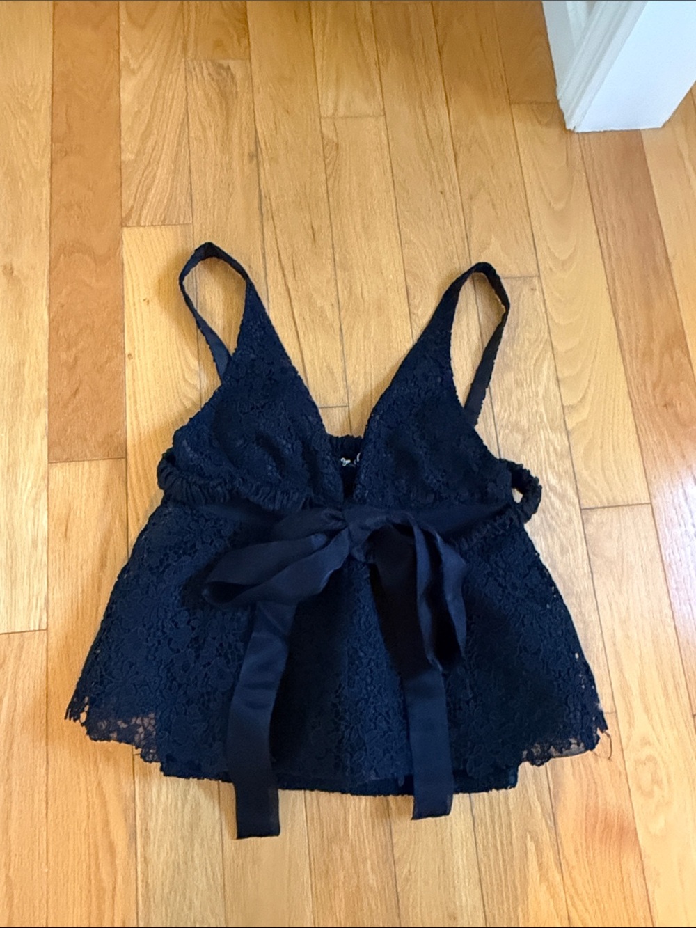 Navy Lace Bow-Front Top